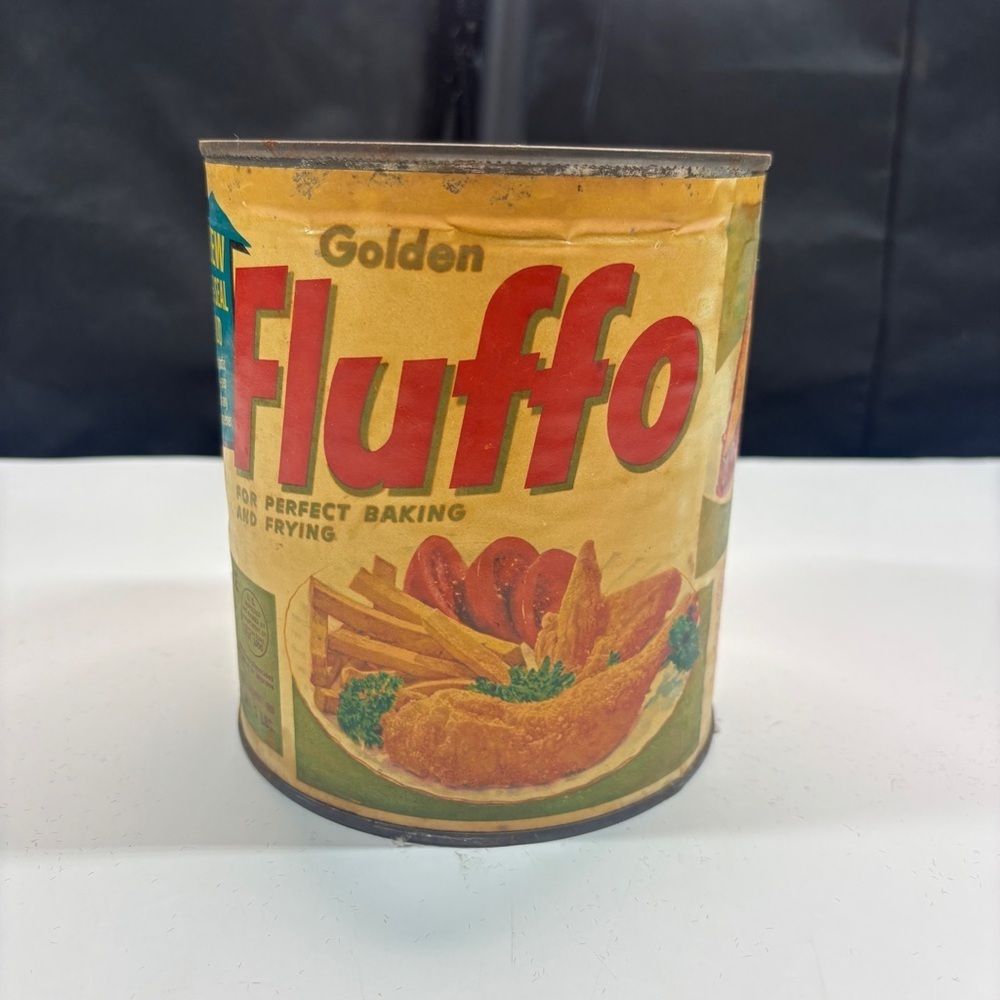 Golden Fluffo Vintage Advertising Tin Shortening Can with Original Paper Label